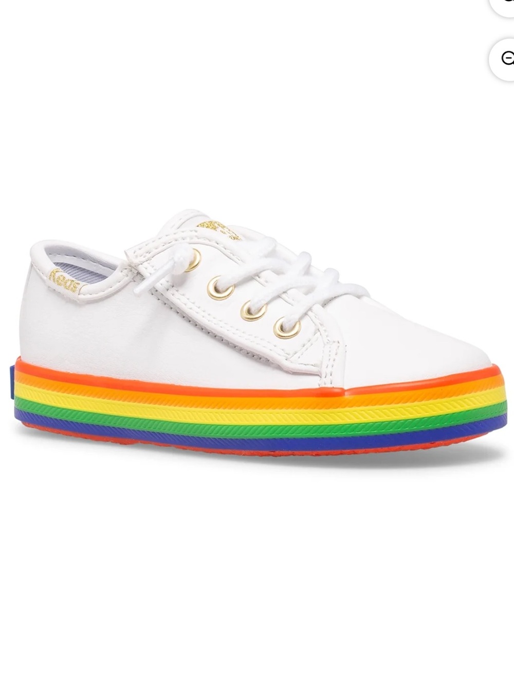 Keds White Canvas Sneakers with Rainbow Stripe Platform